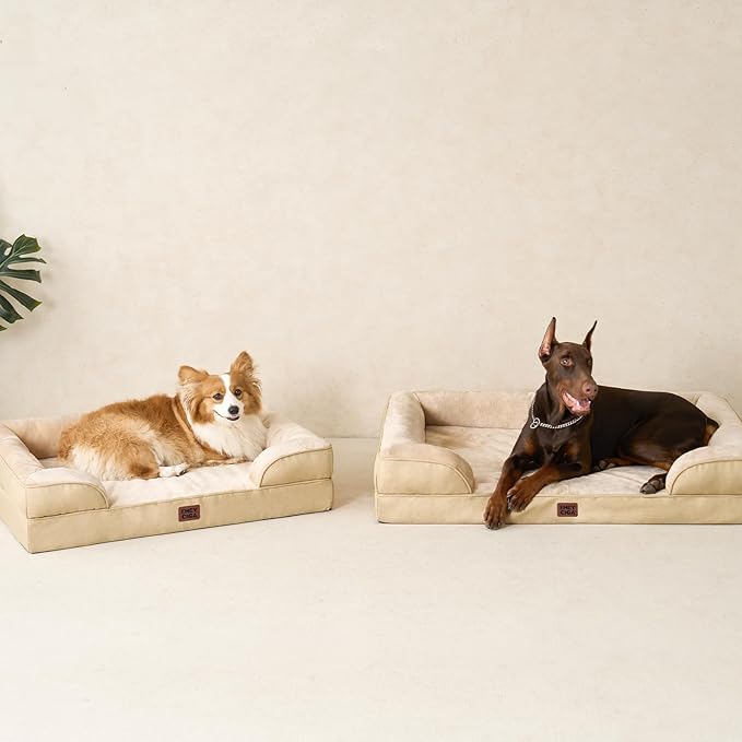 EHEYCIGA Orthopedic Dog Beds for Extra Large Dogs, Waterproof Memory Foam XL Pet Bed with Sides, Non-Slip Bottom and Egg-Crate Foam Big Dog Couch Bed with Washable Removable Cover, Greige