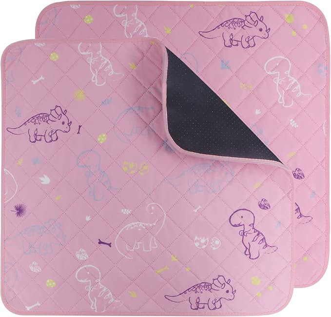 IEUUMLER Washable Pee Pads for Dogs, 2 Pack Non-Slip & Waterproof Pack Whelping Pad, Reusable Washable Puppy Potty Training Pad with Fast Absorbent for Playpen EU007 (Pink Dinosaur, 41"X41"-2pcs)