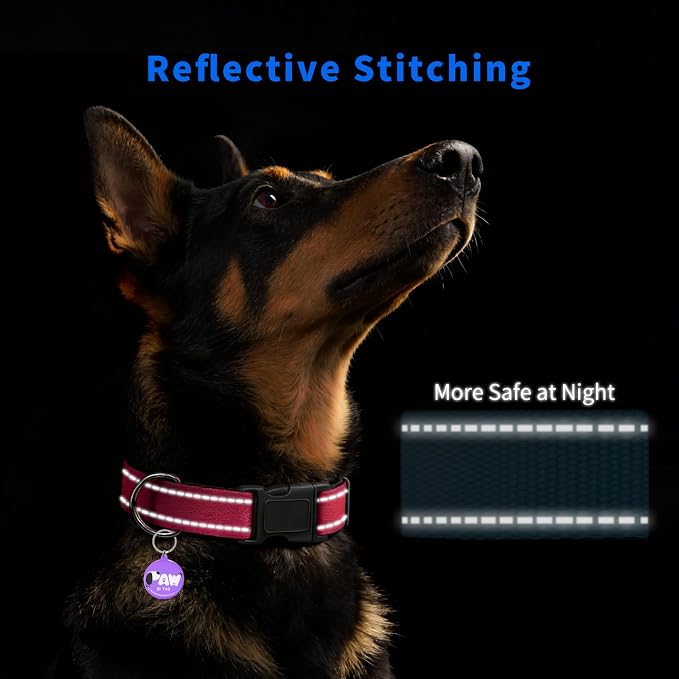Personalized Dog Collar for Girl Dogs with QR Code Tag, Red | Reflective Dog Collar with Smart ID Tag, Quick Release Buckle, Adjustable Nylon Pet Collar, Small