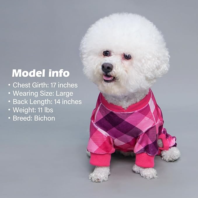 KYEESE Dog Pajamas Soft Coat Stretchy Onesie Comfy Pet Clothes Plaid Dog Pajamas for Small Dogs Boy Girl Velvet Doggie Jammies Lightweight Pjs,Pink, Small