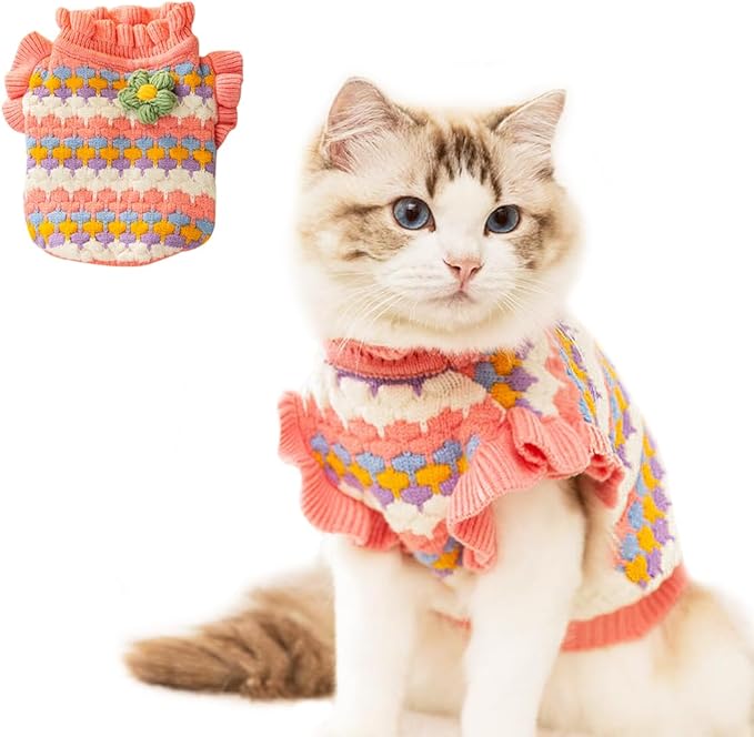 Pink Small Dog Sweater Female, Knitted Cat Sweater, Fall Girl Puppy Clothes, Turtleneck Doggy Cable Knitwear, Warm Pet Clothing for Chihuahua Yorkie Bulldog Teacup (Pink, Medium)