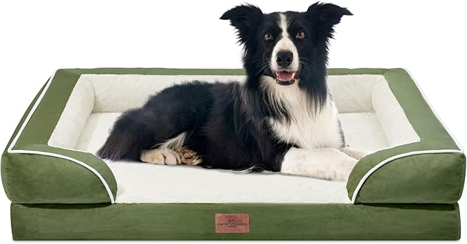 Comfort Expression Orthopedic Dog Bed for Large Dogs 36x27 Inch, Waterproof Supportive Egg Crate Foam Large Pet Bed with Removable Bolster, Dog Couch with Washable Cover & Non-Slip Bottom, Light Green