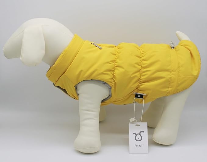 Warm Dog Coat Jacket with Detachable Hood Harness Hole Winter Coat Pet Clothes Dog Cold Weather Coats Cozy Snow Jacket Vest for Small Medium Large Dogs - Blake (Yellow, Medium)