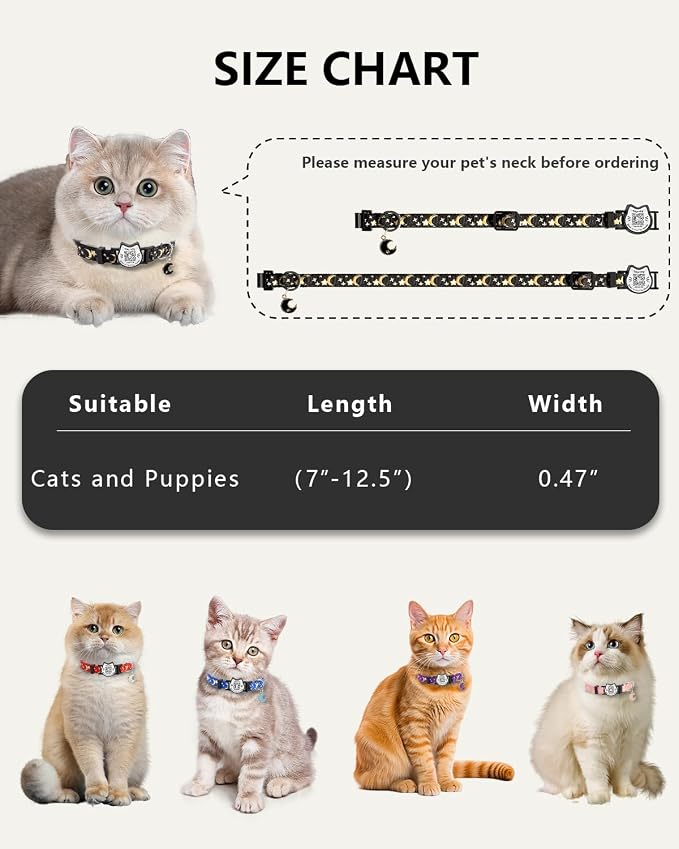 Star & Moon Breakaway Cat Collar with QR Code Tag (Pink & Purple) | Reflective Nylon, Quick-Release Buckle，Smart