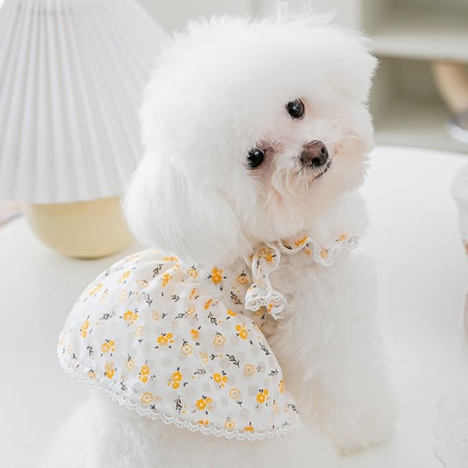 Dog Dress Soft Breathable Puppy Dresses Elegant Princess Lace Floral Pet Dress with Sunflower for Small Dog