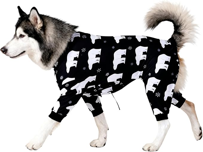 LovinPet Pitbull Clothes for Dogs Stretch Cotton Pet Shirts with Animal Print, Full Coverage Dog Clothing Perfect to Prevent Licking Wounds After Surgery for Medium & Large Dogs, Black XL