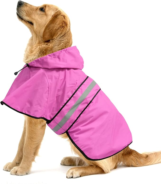 Dog Raincoat, Waterproof Coat with Hood Reflective Pet Rain Jacket with Leash Hole, Lightweight Dog Slicker Poncho for Walking (Pink, XX-Large)