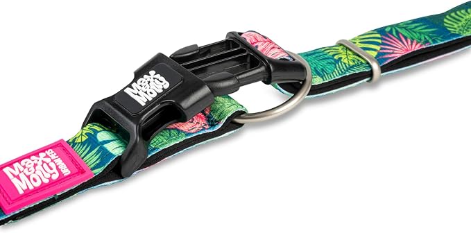 Max & Molly Smart ID Dog Collar with Gotcha! QR Safety Tag and Custom Pet Profile, Soft Padded Neoprene, Waterproof, Tropical, Medium (13-21")