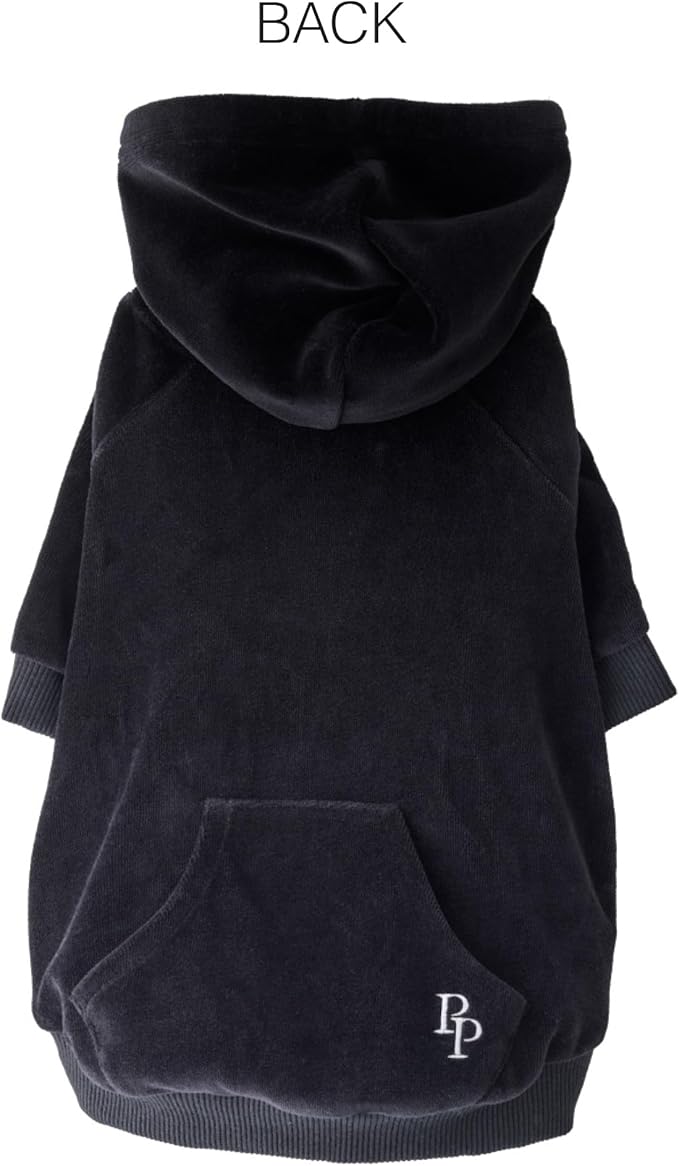 Cooper II Organic Cotton Velour Dog Hoodie Pet Coat for Small, Medium and Large Dogs, Black, XX-Small (4-7 lbs)