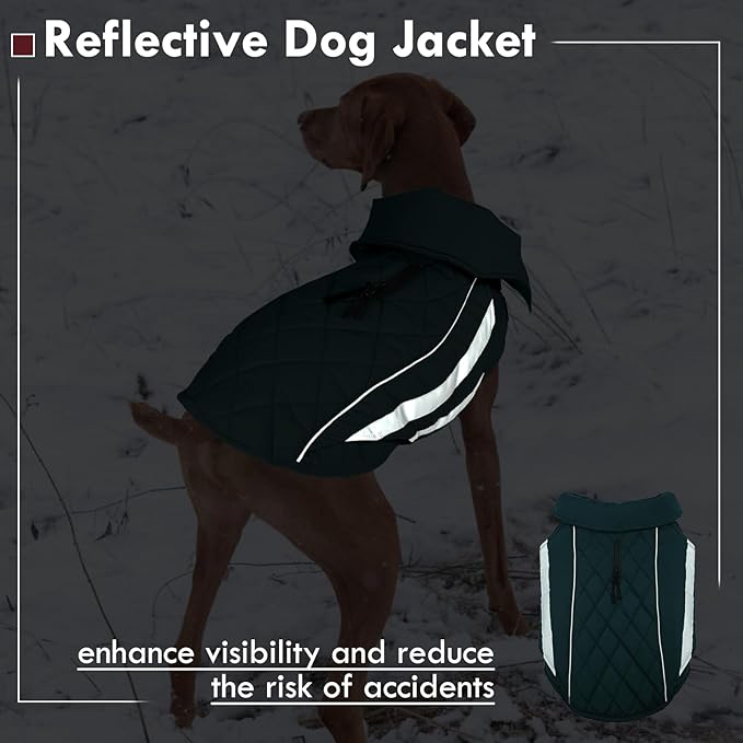 Dog Coat for Large Dogs Waterproof Winter Jacket with Harness Hole Turtleneck Hook & Loop Snowsuit Warm Fleece Dog Jacket for Cold Weather Windproof, Green XL