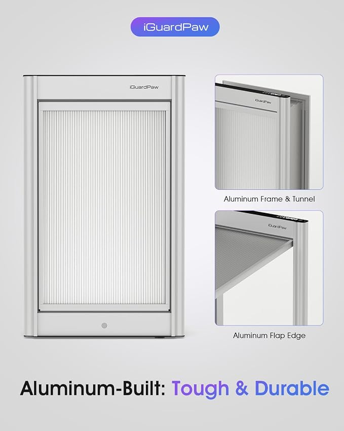 Automatic Dog Door, Aluminum Electronic Pet Door with Collar Sensor, Energy-Efficient Insulated for Interior/Exterior Doors, Featuring Secure Lock & Anti-Pinch Design-(Silver-Large)