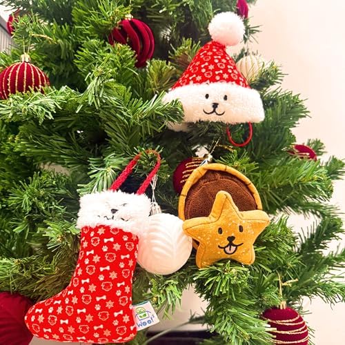 Christmas Stocking Nose-Work Plush Dog Toy, Durable Soft Squeaky with Hidden Treat Pocket, Crinkle Paper Sound, Hangable Design for Small, Medium & Large Dogs