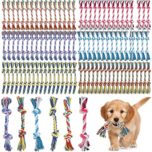 RoundFunny 200 Pcs Knot Rope Dog Toys Multi Color