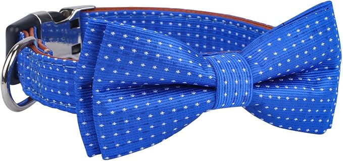 Dog Collar with Bow Tie for Girl or Boy Gift Soft Durable Bowtie Blue dot Large