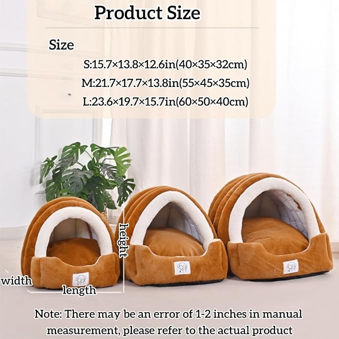 Cat Cave Bed for Indoor Cats-Semi-Enclosed Soft Winter Warm Bed,Cat Tent Nest with Removable Cushion and Anti-Slip Bottom,Slipper Dog Bed Cuddler House Easy Wash (Green, L:23.6×19.7×15.7in)