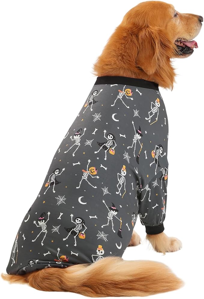 HDE Dog Pajamas One Piece Jumpsuit Lightweight Dog PJs Shirt for M-3XL Dogs Skeleton Bones - 2XL