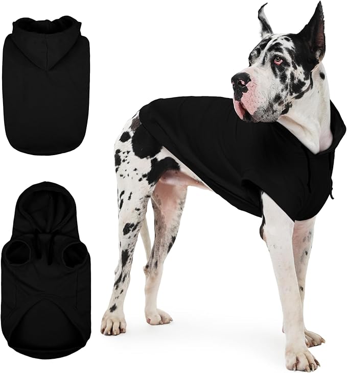 IECOii Dog Hoodie for Large Dogs, Big Dog Clothes with Hood for Extra Large Dogs Fall Sweatershirt Hoodies,Ropa para Perros Grandes Saint Bernard Great Dane Sweater, Black, 4XL (No Fleece Lined)