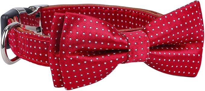 Dog Collar with Bow Tie for Girl or Boy Gift Soft Durable Bowtie Red Dot Medium