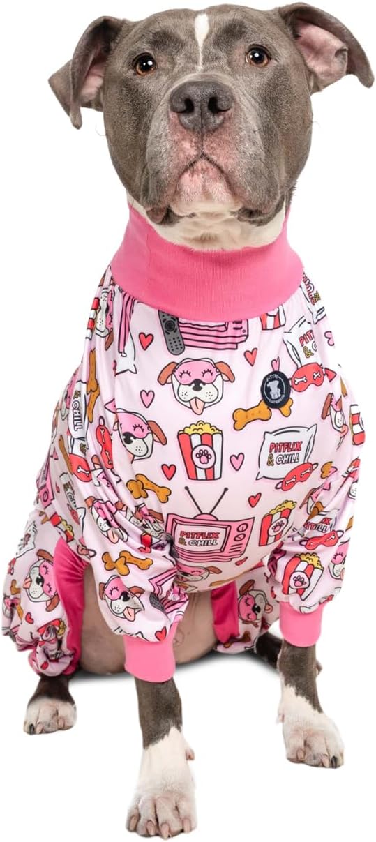 Pittie Clothing Pit Bull Dog Pajamas – Full Coverage Dog Onesie, Soft Pajama Outfit for Medium, Large, XL & XXL Breeds