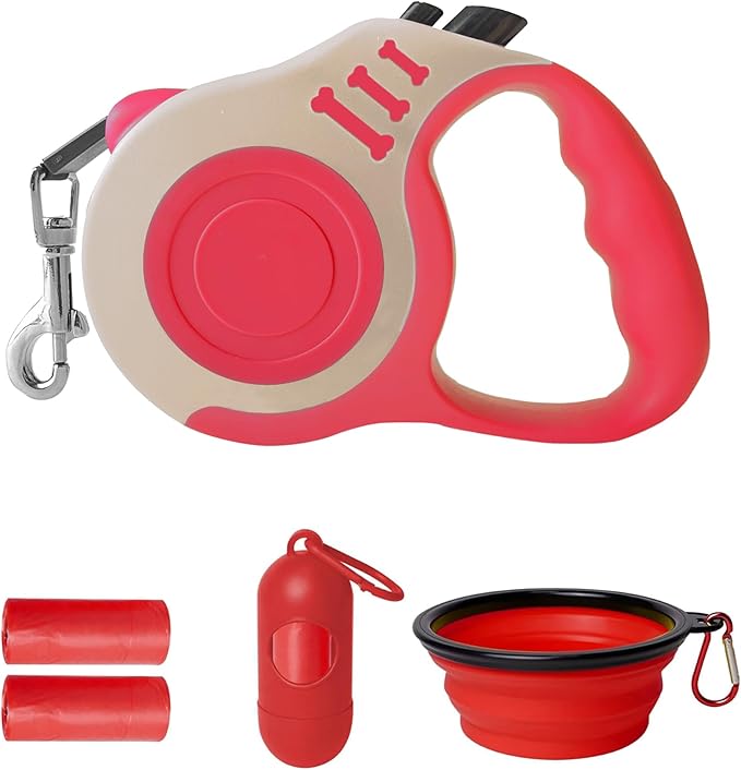 LIEVUIKEN Retractable Dog Leash Automatic Telescopic Tractor Dog Tape, Pet Tape 10/16 FT Durable and Convenient, with Folding Bowl, Dispenser, Rubbish Bags, Suitable for Small and Medium Dogs