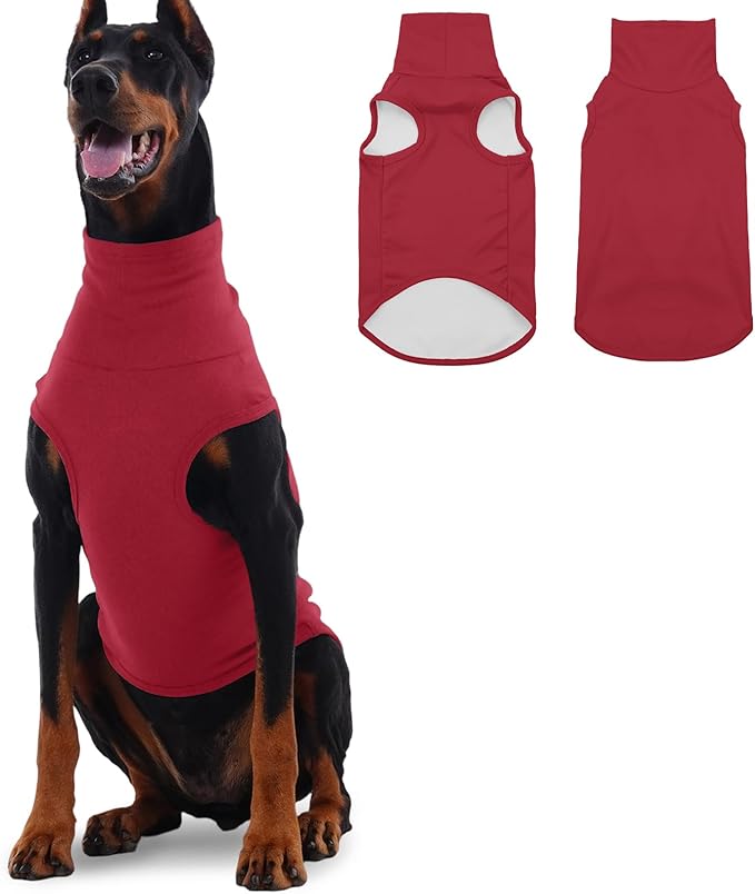 ROZKITCH Dog Sweaters Soft Fleece Pullover Sweatshirt Pajamas, Turtleneck Warm Pet Cold Weather Jacket Stretchy Vest Jumpsuit Apparel Outfit Clothes for Small Medium Large Dogs Walking Sleep Red 4XL