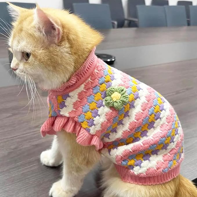 Pink Small Dog Sweater Female, Knitted Cat Sweater, Fall Girl Puppy Clothes, Turtleneck Doggy Cable Knitwear, Warm Pet Clothing for Chihuahua Yorkie Bulldog Teacup (Pink, X-Large)