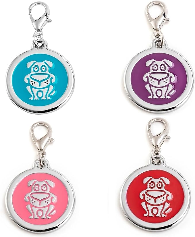 Personalized Funky Dog Design Pet ID Tags with Quick Tag Clip - Puppy Name tag, Happy Dogs ID tag, Laser Engraved pet Tags, Custom pet Name tag (Dog-Round-Small: Purple)