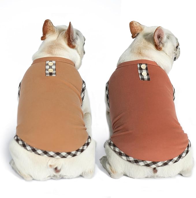 KYEESE 2Pack Dog Shirt Soft T-Shirt Sleeveless Shirts Vest Lightweight Fleece Coats Sweatshirt Stretchy Clothes Sweater for Medium Dogs, Brown+Khaki, XXL