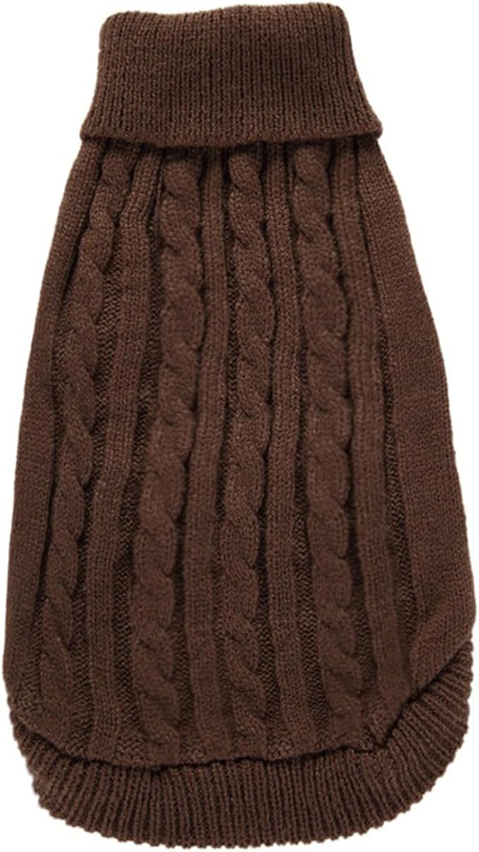 CHBORCHICEN Small Dog Sweaters Knitted Pet Cat Warm Dog Sweatshirt Winter Clothes Kitten Puppy Sweater (XX-Small, Brown)