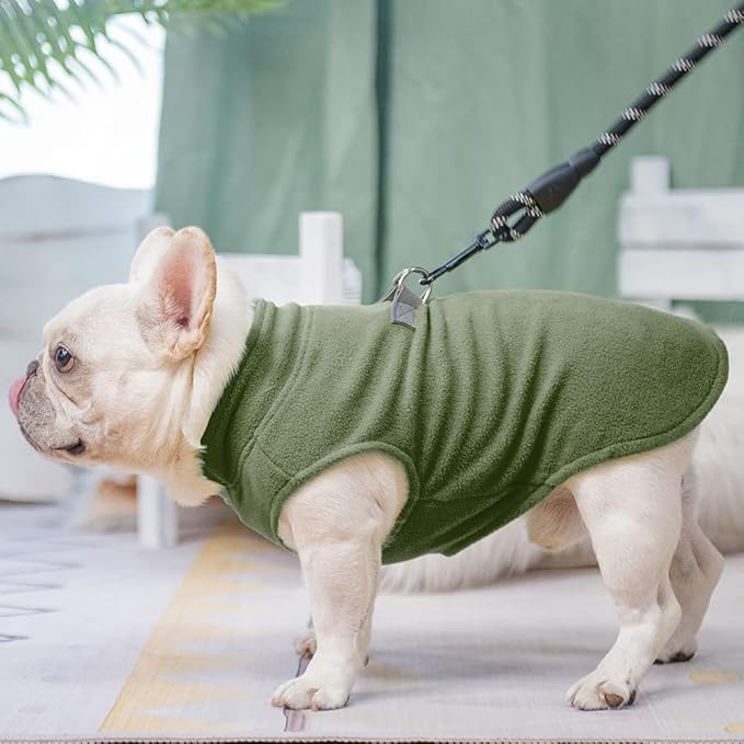 BEAUTYZOO Dog Fleece Vest Sweater Winter Jacket for Small and Medium Large Dogs with D-Ring Leash Cold Weather Coat Hoodie for XS S M Dogs Boy or Girls, Army Green XL
