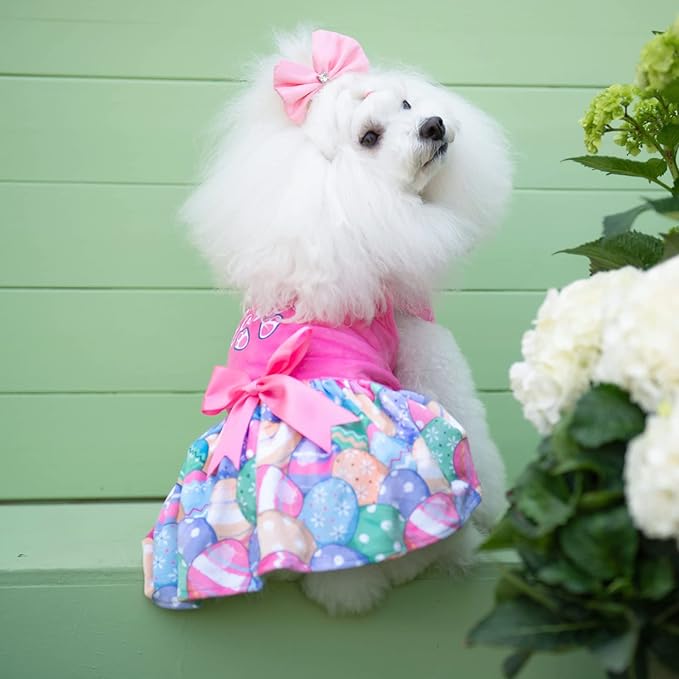 CuteBone Happy Easter Eggs Dog Dress Velvet for Small Dogs Girl Pink Puppy Dresses Dog Clothes CVA18M-D