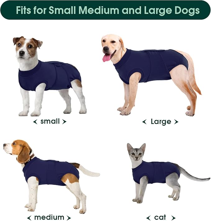 Kuoser Surgery Suit for Female Spay, Male Neuter - Recovery Onesie, Anti-Licking Clothes for Abdominal Wounds, Puppy Surgical Bodysuit Shirt, E-Collar & Cone Substitute
