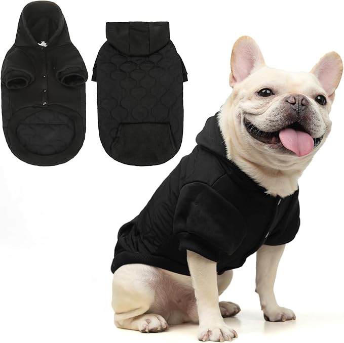 KOOLTAIL Warm Dog Winter Coat for Small Dogs, Waterproof Puppy Jacket with Leash Hole, Cold Weather Pet Vest for Winter, Soft Pet Hoodie Sweater Sweatshirt Clothes for Puppy Cats Girls Boys Black L