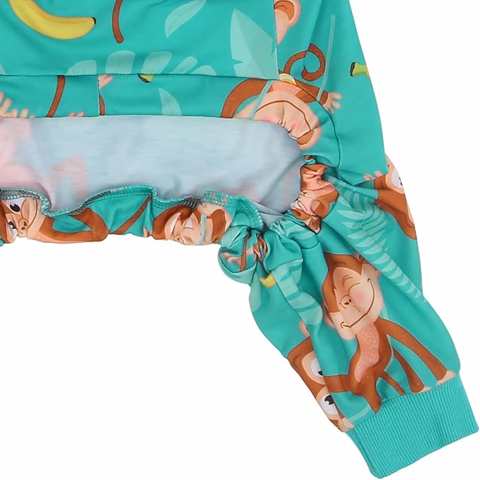 HDE Dog Pajamas One Piece Jammies Jumpsuit Pet Clothes Outfit Stretchy Lightweight Comfy Shirt Pjs for M-3XL Dogs Monkeying Around - XL