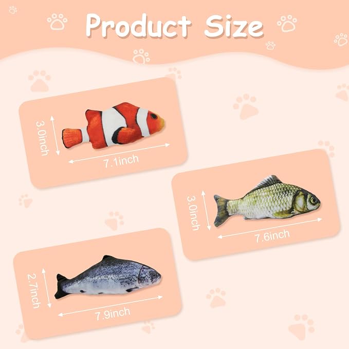Andiker Cat Interactive Toys (3Pcs), Cotton Filled Catnip Fish-Shaped Toys for Indoor Cats, Cat Toy Set for All Breed Sizes