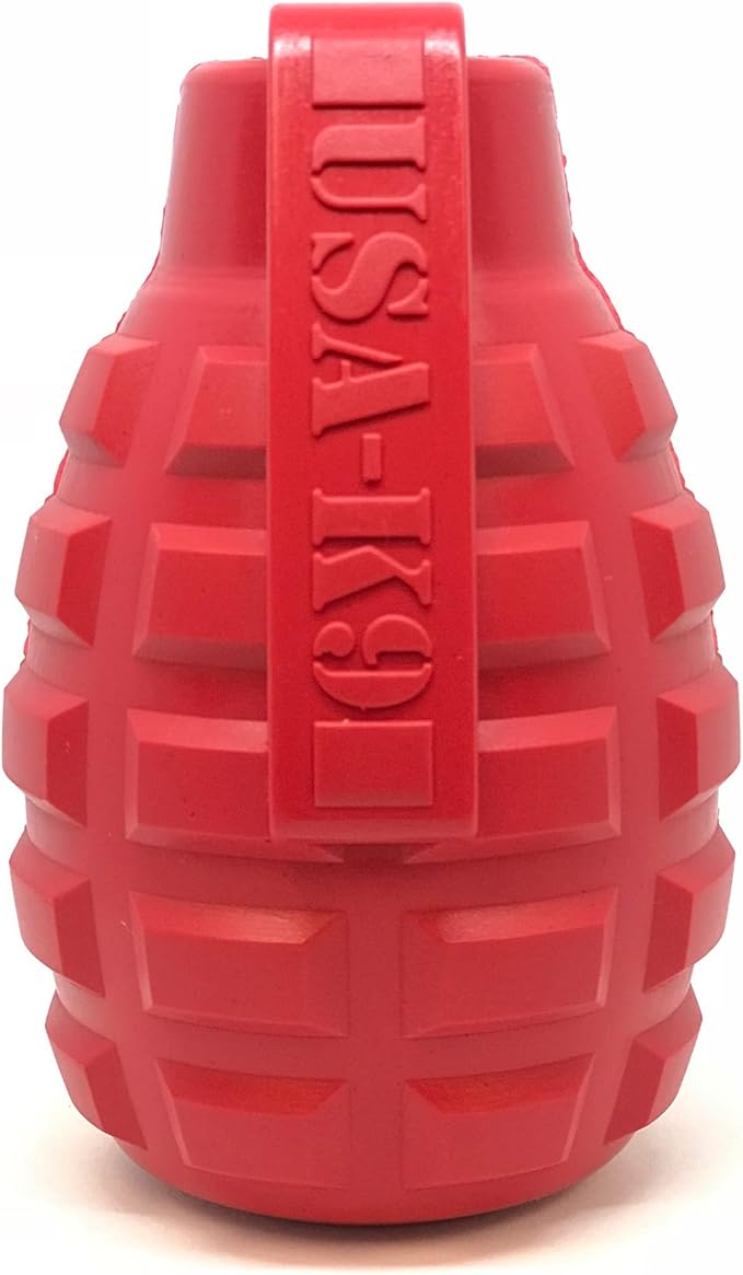 SodaPup USA-K9 Grenade – Durable Dog Treat Dispenser and Chew Toy Made in USA from Non-Toxic, Pet Safe, Food Safe Natural Rubber Material for Mental Stimulation, Problem Chewing, Calming Nerves & More