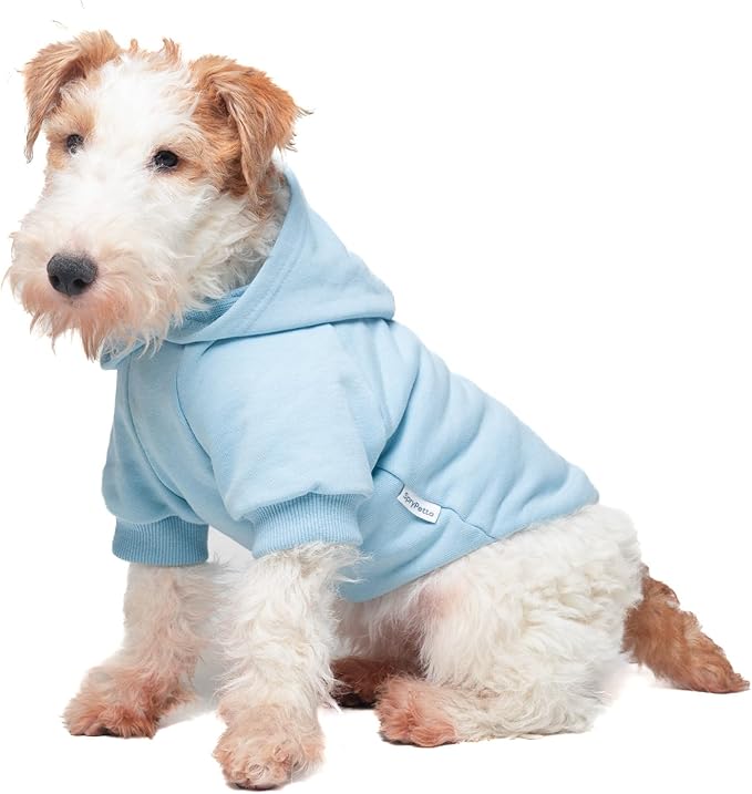 Small Dog Hoodies, 100% Cotton Sweatshirt with Leash Hole, Ideal for Chihuahua & Yorkie, Warm & Lightweight, Soft Cotton Fabric, Easy to Wear (Sky Blue L)