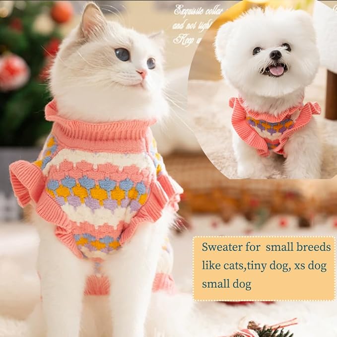 Pink Small Dog Sweater Female, Knitted Cat Sweater, Fall Girl Puppy Clothes, Turtleneck Doggy Cable Knitwear, Warm Pet Clothing for Chihuahua Yorkie Bulldog Teacup (Pink, X-Large)