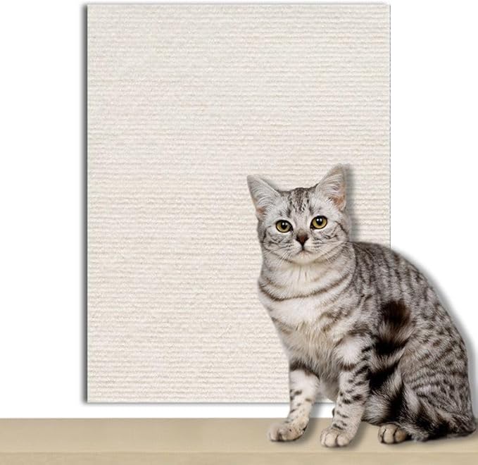 Cat -24"x39"Self-Adhesive Cat Scratching Carpet, Heavy-Duty Nail-Free Wall-Mounted Cat Activity Mat for Indoor Cats, Durable Pet Furniture for Kittens & Adult Cats （White）