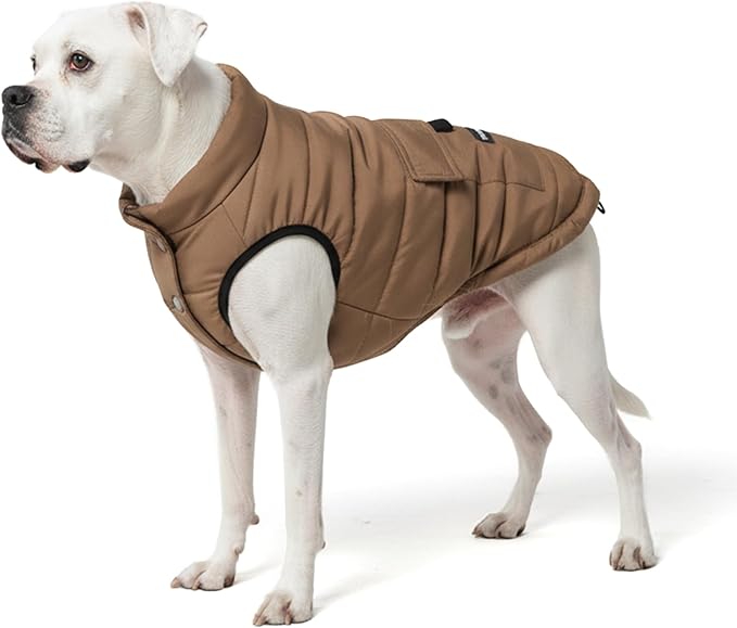Spark Paws Dog Winter Jacket, Water-Resistant Coat, Warm Reflective Windproof Fleece-Interior, for Medium and Large Dogs - Tan - 3XL