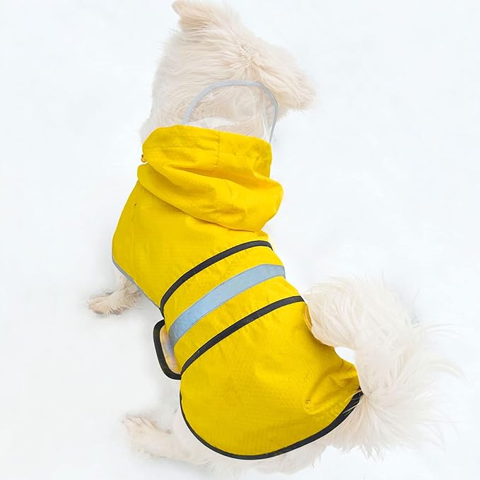 Dog Raincoat Waterproof Reflective Slicker - Lightweight Breathable Hooded Poncho Rain Coat Jacket with Adjustable Belly Strap and Leash Hole for Small Medium Large Dogs (Medium, Yellow)