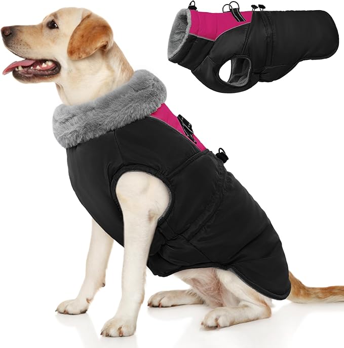 ROZKITCH Dog Jacket for Cold Weather, Dog Coat for Autumn Winter with Turtleneck, Pet Clothes with Adjustable Buckles, Soft Warm Pet Clothing with Reflective Strip for Medium Large Dogs Black M