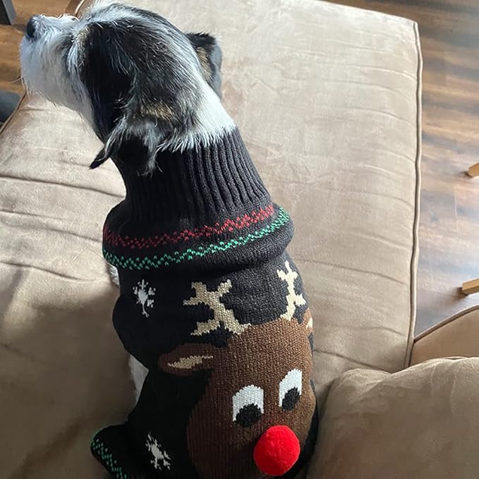 NACOCO Pet Holiday Festive Deer Reindeer Cat Sweater Dog Sweater Winter Clothing Teddy Poodle Autumn Winter Clothes Pet Clothes Dog Clothes (Red Nose, X-Small)