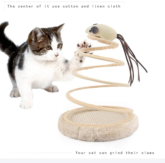 Andiker Interactive Cat Toy, Exercise Plush Mouse with Spiral Spring, Indoor Portable Toy for All Breed Sizes