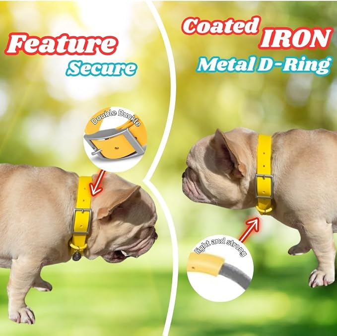 Waterproof Dog Collar, Soft Comfortable Pet Collars, Adjustable Odor Proof Heavy Duty Dog Collars Easy to Clean for Large, Medium Small Dogs by Bee N Buu (Yellow, Small (length8-12, Width 3/4"))