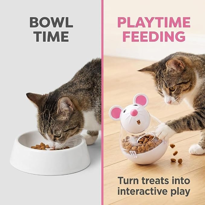 Mouse Shape Interactive Toys for Cats Toy,Play Cat Toy Pet Cat,Kitte Treat Holder Food Storage Dispenser Chew Play Toy for Indoor Cat and Kitten Exercise,Mice and Animal Toys (White)