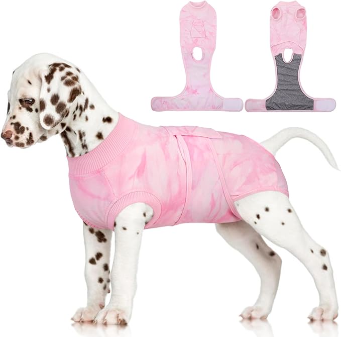 FUAMEY Recovery Suit for Dogs After Surgery,Soft Breathable Dog Bodysuit E-Collar & Cone Alternative Surgical Suit,Male Female Dog Neuter Spay Suits Anti Licking Wounds Onesie Pink Tie Dye S