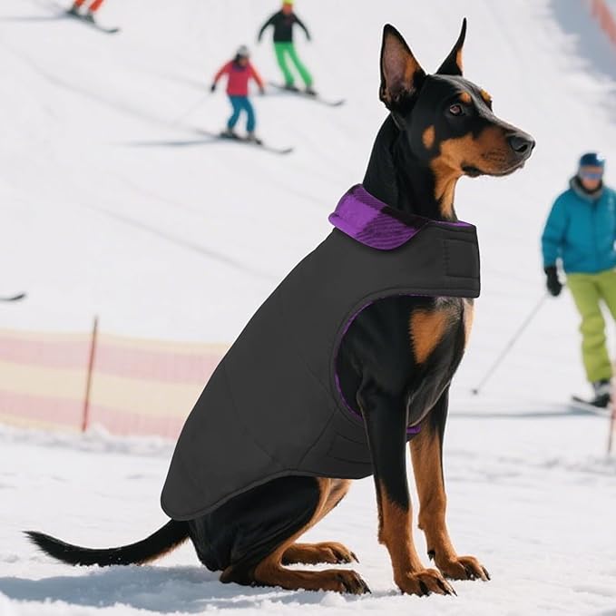 ASENKU Dog Jacket Plaid Reversible Reversible Dog Vest Waterproof Cold Winter Clothes Pet Apparel for Small Medium Large Dogs (L, Purple)
