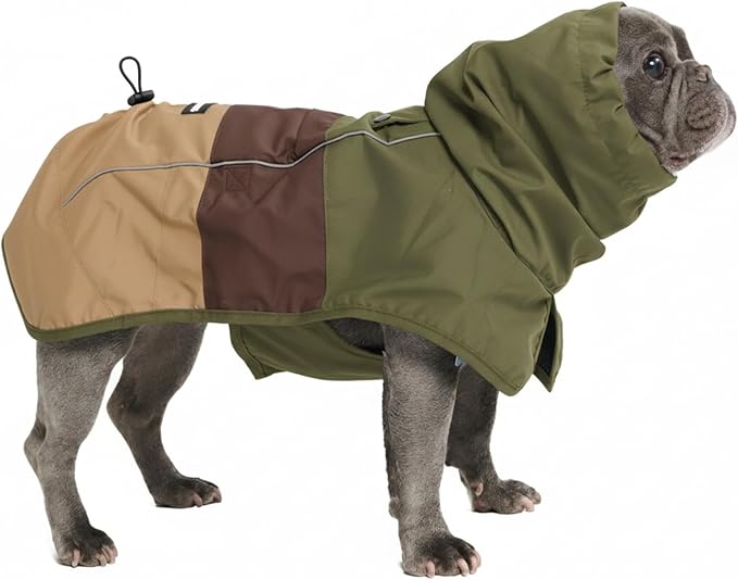 Spark Paws Dog Raincoat, Waterproof Windproof Rain Jacket, for Small Medium Large Extra Large Dogs, Reflective Breathable Full-Body Coverage Dry Suit - Green Brown Tan, XL