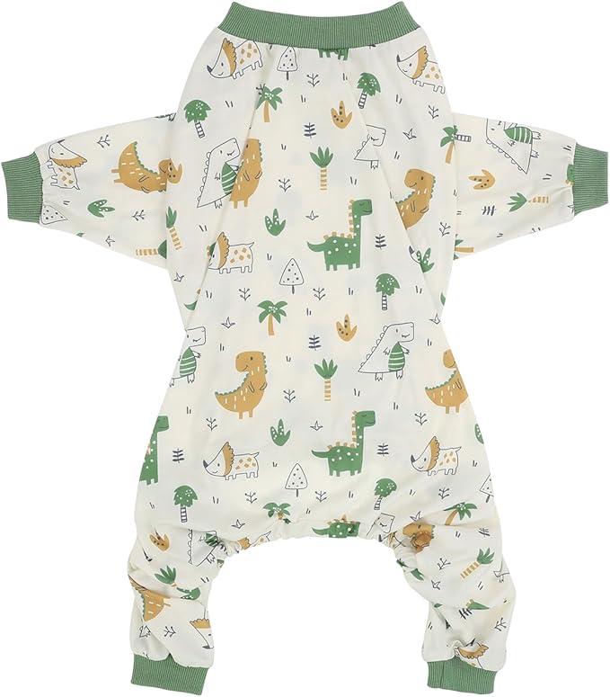 HDE Dog Pajamas One Piece Jammies Jumpsuit Pet Clothes Outfit Stretchy Lightweight Comfy Shirt Pjs for M-3XL Dogs Forest Dinos - 3XL